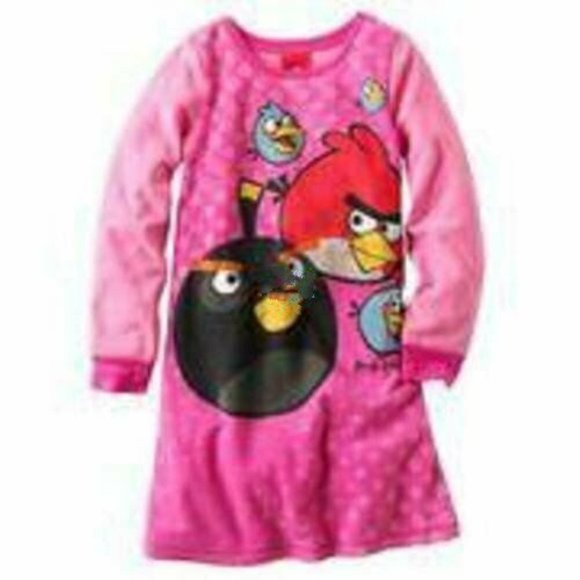 *Nightgown Angry Birds sz 10/12 Pink Fleece Winter Long Sleeve Crew Neck Girls - Picture 1 of 3